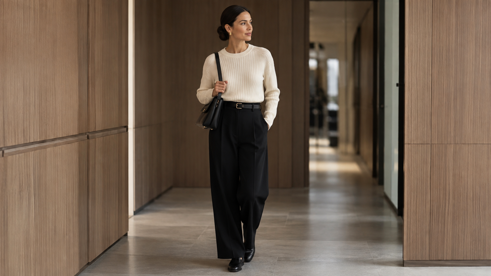 Ivory Knit + Black Tailored Trousers Quiet Luxury Fall Outfits 2026